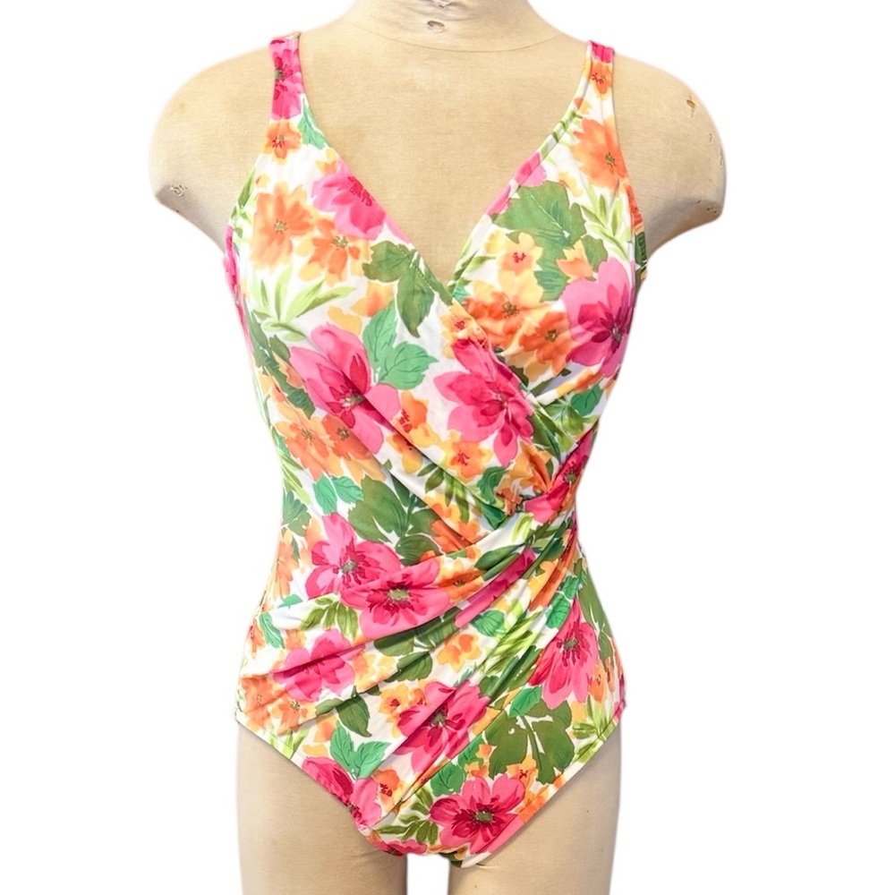 Vintage Miraclesuit Swimsuit One Piece Floral Hawaiian Tropical 12 14